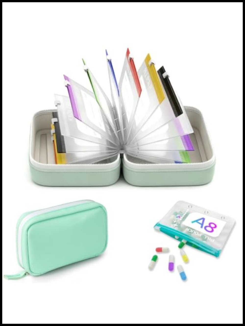 14-Pouch Travel Pill Organizer Waterproof PU Leather Case